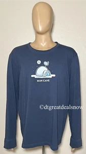 Life Is Good Crusher Mens Long Sleeve Man Cave Dark Blue Shirt Size XL TG - Picture 1 of 8