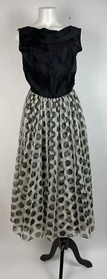 VTG. 1950s Black White Polka Dot Tulle dress TALLER MODES Size M 34" Bust DAMAGE - Image 1 of 4