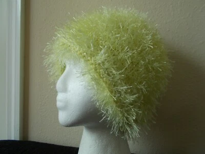 Hand knitted fuzzy & soft beanie/hat,  lemony yellow - Image 1 of 4