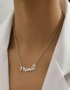 Mama Heart Pendant Necklace Women Silver Mothers Day Jewelry Gift for Mom Wife - Picture 1 of 2