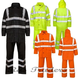 Hi Viz High Visibility Waterproof Work Bottoms Jacket Rain Coat Suit Trousers - Picture 1 of 11