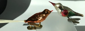 Vintage Glass Birds Clip On Christmas Ornaments Set of 2 - Picture 1 of 8