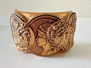 Oscar De La Renta Bracelet Gold Tone Wide Coin BROKEN AS IS Signed Craft Repair - Picture 1 of 11