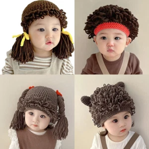 Peluca coleta tejida bebé gorro sombrero niños ganchillo repollo sombrero divertido gorra coleta - Imagen 1 de 50