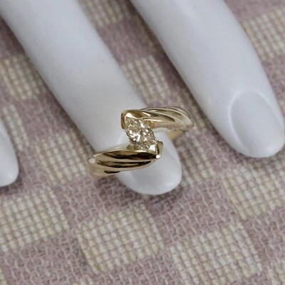 NOS 14K YELLOW GOLD SOLITAIRE MARQUISE NATURAL MINED DIAMOND RING size 6.5 - Изображение 1 из 4