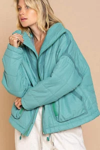 POL Full Zip Quilted Puffer Jacket with Zipper Pockets in Powder Green NWT SALE! - Picture 1 of 3