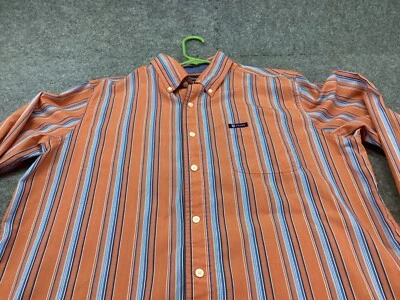 Chaps Dress Shirt Mens Large Easy Care Orange Pinstripes Button Up - Image 1 of 4