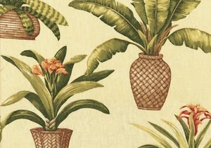Kingsway Fabric Island Oasis Flowers Pots Tropical Print Drapery Upholstery - Picture 1 of 1