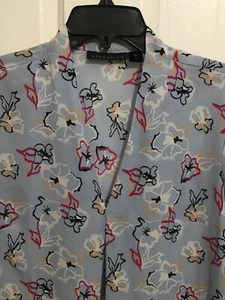 Attention Tunic Shirt Top Multi Floral Long Sleeve V-Neck Pullover Blouse Small - Picture 1 of 9
