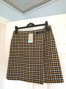 BNWT BODEN Size 12 Black Mustard Houndstooth British Moon Wool Tweed Kilt Skirt - Picture 1 of 11