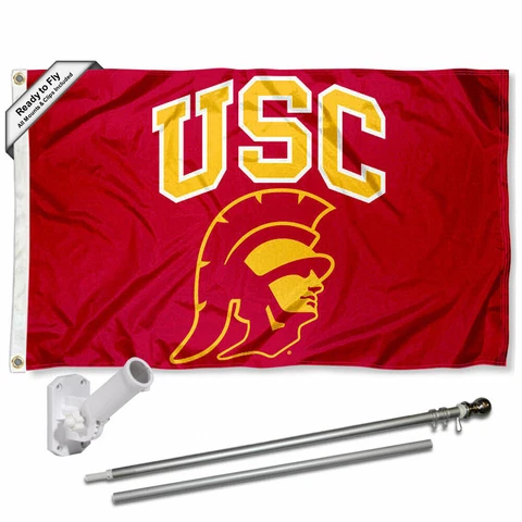 USC Trojans New Trojan Head Flag Pole and Bracket Gift Package Cover