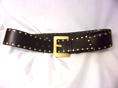St. John Large Brown Leather  gold Studded Belt 30 Lovely Statement  Belt - Image 1 of 4