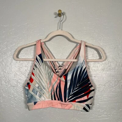 Athleta Women S Pink Blue White Rainforest Floral Transcendence Bra Strappy - Image 1 of 4