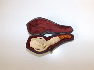 Viktorianische kleine fein geschnitzte Meerschaum-Drachenkralle Cheroot-Pfeife und Etui - Bild 1 von 8