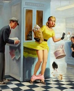ART FRAHM Pin-Up Poster or Canvas Print "Number Please" Sexy Girl, Telephone - Picture 1 of 1