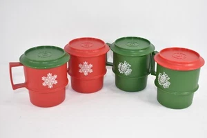 JUEGO DE 4 TAZAS TUPPERWARE VINTAGE TAZAS A JUEGO PALOMA DE NAVIDAD/COPO DE NIEVE - Imagen 1 de 5