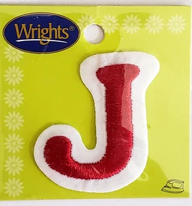 WRIGHTS Cooper Font Embroidered Letter 'J' Iron On Applique - RED - Picture 1 of 1