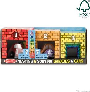 Melissa & Doug Nesting & Sorting Garages and Wooden Cars Learning Toys for Kids