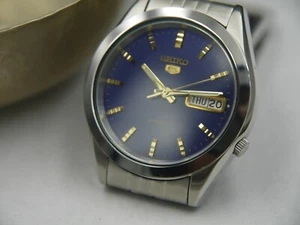 SEIKO 5 BLUE 21 Jewels Automatic Men's Watch Mint Condition - NEW OLD STOCK - Picture 1 of 12