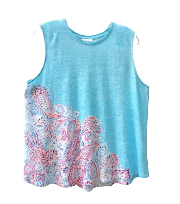 J Jill размер M любовь льняной без рукавов синий с розовым цветочным узором пейсли Топ - Изображение 1 из 4