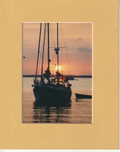 Colored photograph print 8x10 matted boat sailboat in a sunset scene - Picture 1 of 3