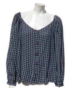 CECE US Women’s XL Navy Blue White Check Lightweight Viscose Blouse Shirt Top - Picture 1 of 7