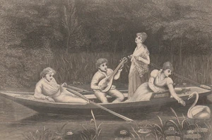 Grabado Victoriano Dos Parejas Navegación Cisne Illman Bros 'Horas de Verano' 8 x 5.5 - Imagen 1 de 3