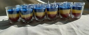 Romanian-Moldavian flag candles in reusable clear shot glass. - Picture 1 of 4