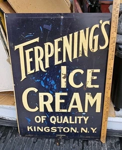 Vintage Terpenings Eis Kingston New York Schild Blechtacker Milchfarm NY - Bild 1 von 4
