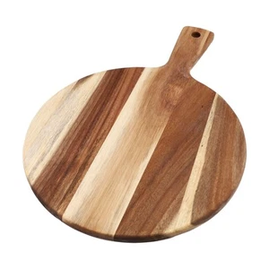 Acacia Wood Cutting Board Pizza Tray with Handle 16 Round Serving Solution - Picture 1 of 17