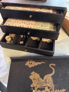 Vintage Tiger Chinesisches Mahjong Set Nut & Feder Dicke Fliese - Bild 1 von 23