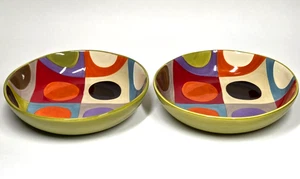 Set of 2 PIER I IMPORTS URBAN DOTS Pasta / Coupe Soup / Salad Bowls 8” HTF Rare - Picture 1 of 9