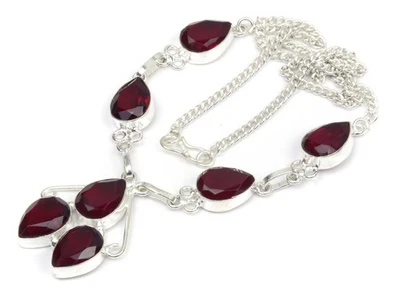 Colar simulado de granada vermelha quartzo formato de pera banhado a prata joias 16 G762 - Imagem 1 de 4