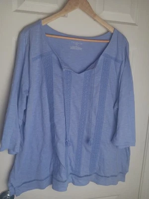 Blusa Talbots Feminina 2X Algodão Crochê Renda Manga 3/4 Boho Azul - Imagem 1 de 4