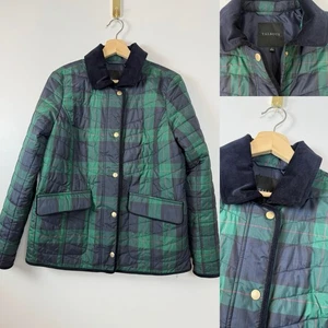 Talbots Quilted Jacket Womens Size Small Blue Green Tartan Plaid Zip Snap Front - Picture 1 of 15