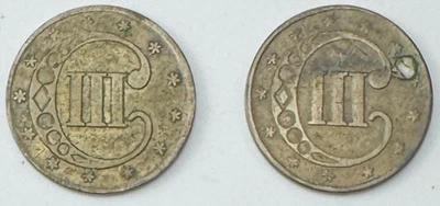 1851/ 1852 Lot of 2 Silver Three-Cent Piece  3c Old US Silver Coin P257 - Image 1 of 2