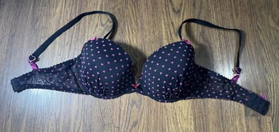 Betsey Johnson Bra 34D Black Pink Hearts - Image 1 of 4