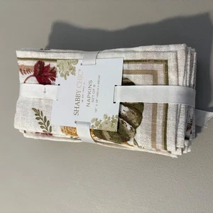 Shabby Chic Fall Harvest Pumpkin Floral Cloth Napkins Set of 8 Autumn Dinner - Picture 1 of 4