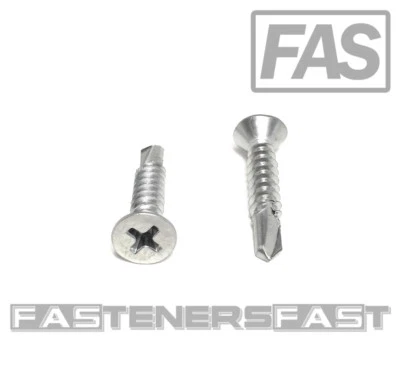 FAS (100) 10x1 Stainless Steel Phillips Flat Head Self Drilling Tapping TEK Screws