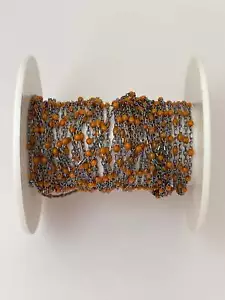 925 Sterling Silver DC Cable Black Rhodium Plated Chain with ORANGE FLUO Enamel - Picture 1 of 6
