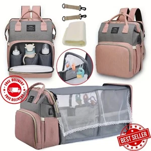 Multifunctional Diaper Backpack w/ Change Station, Bed & Mosquito Net, &USB Port - Picture 1 of 14