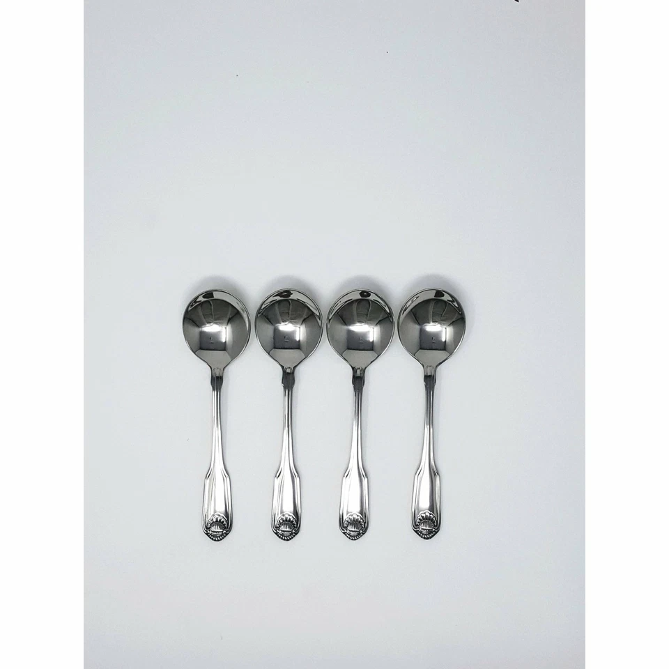 Oneida Classic Shell Set of 4 Round Bowl/Bouillon Spoons 6" - Image 1 of 1