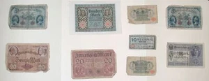 German Notes-1918-1940- 10 Pfennig-100 Mark Mixed Lot of 9- Circulated - Picture 1 of 3