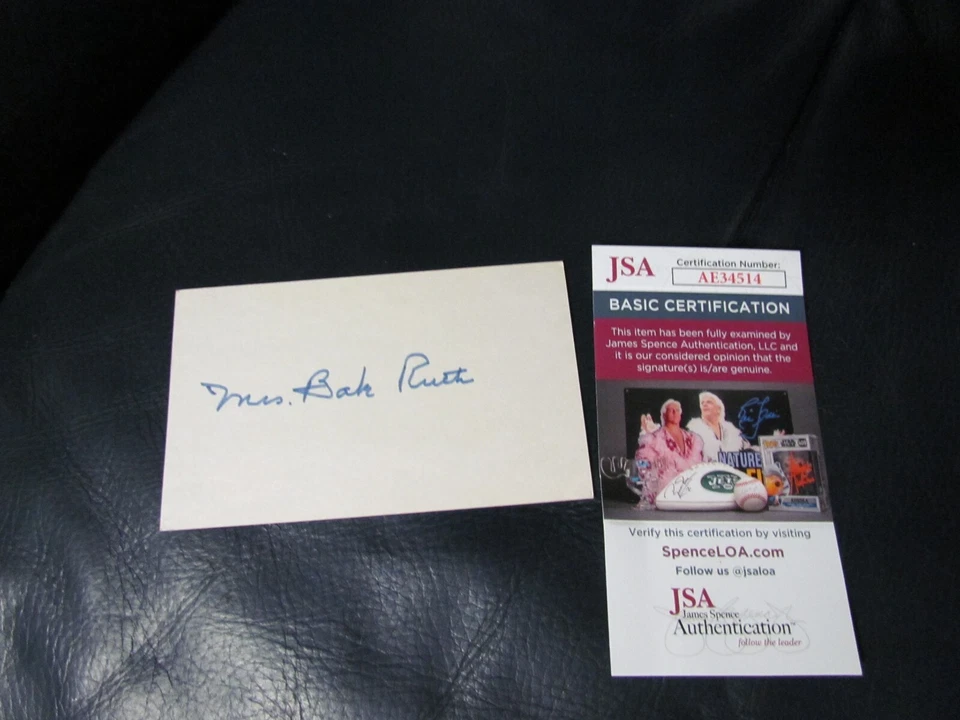 Mrs. Babe Ruth signed Index Card JSA Certified - Image 1 of 3