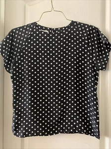 VTG Impressions Black White Polka Dot Short Sleeve Classic Blouse S Made In USA - Picture 1 of 10
