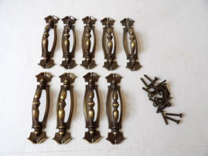 9 VINTAGE NATIONAL LOCK & HARDWARE 70'S CABINET DRAWER DOOR PULLS ANTIQUE BRASS - Picture 1 of 8