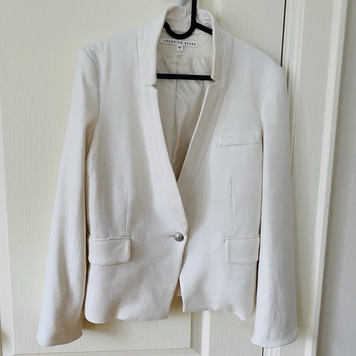 OFF WHITE Giacca blazer monopetto Dickey Veronica barba bianco sporco tweed taglia 8