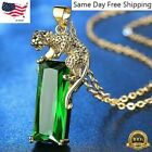 Necklace 18kYellow Gold Plated leopard Pendant Emerald Jewelry Simulated glass
