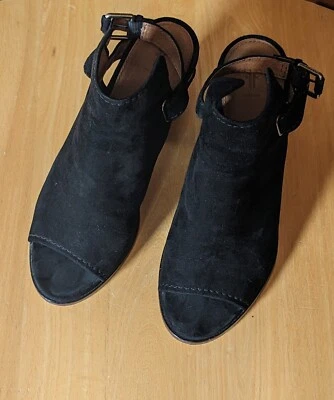 FRYE Dani Shield Mujer Talla 9.5 Peep Toe Eslinga Tacón Bloque Mules Negro Foto 1 de 4