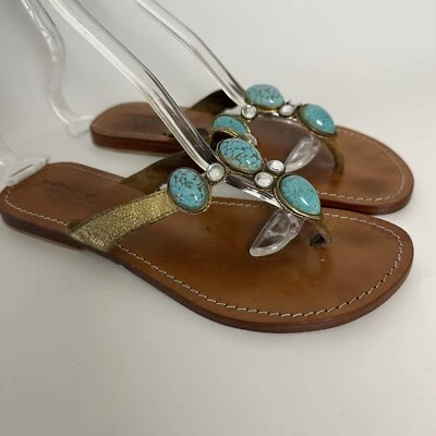 Sandalias Mystique Tanga Joyas Cristal Turquesa Estrás Dorado Aqua Talla 8 Foto 1 de 4